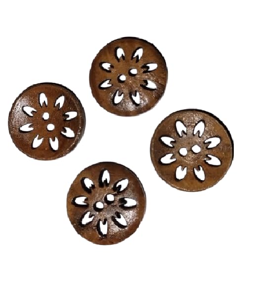 Bhavya Enterprises Vintage Wooden Flower Shape Big Size Buttons with 2 Holes for Sewing for Sewing DIY (Wooden, Pack Of 20)-picture-20