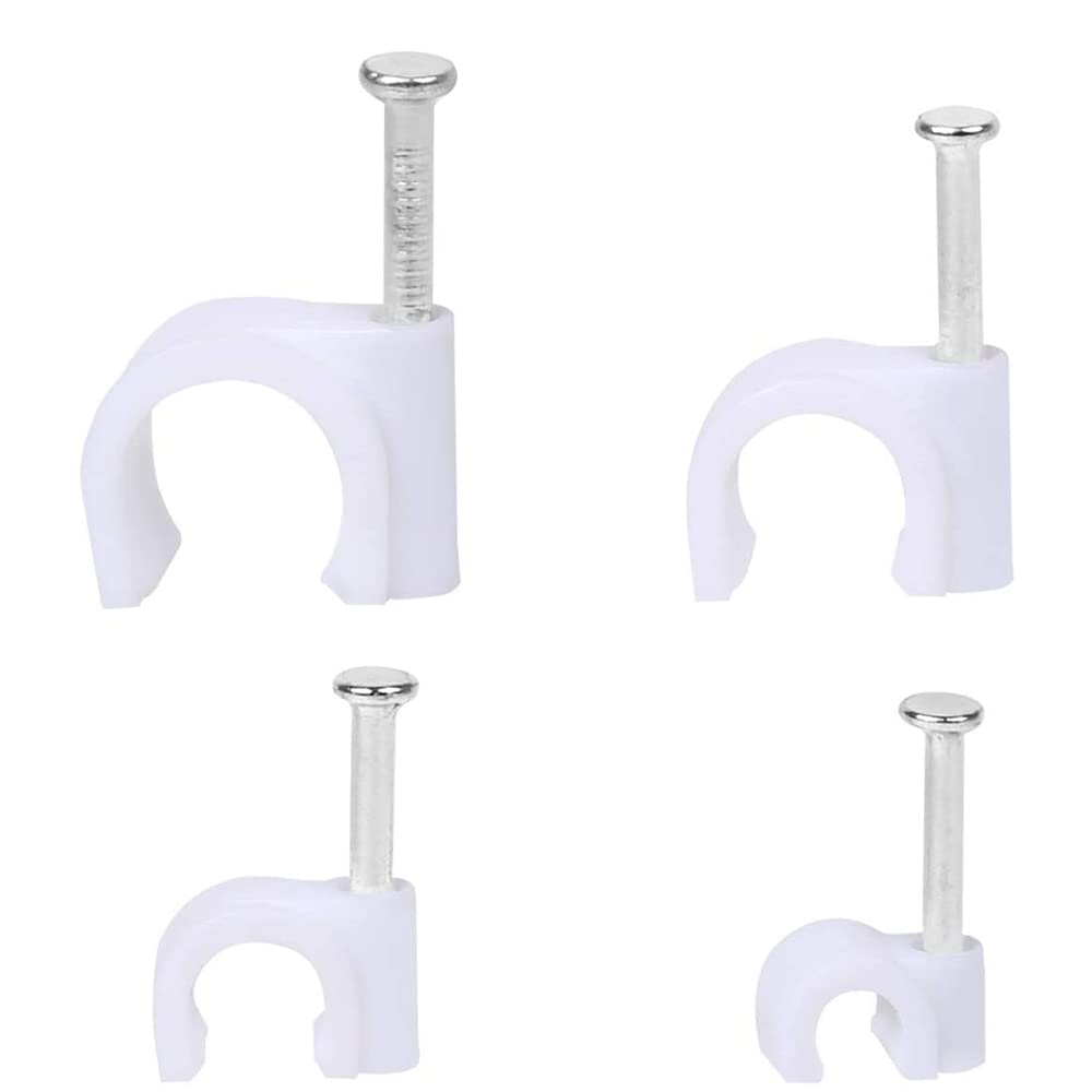 CENPEK 400 Stück Kabel-Wand-Clips aus Stahl, verschiedene Spezifikationen, starke Nägel, langlebig, weiß, rund, inklusive 4 mm, 6 mm, 8 mm, 10 mm Kabel-Management-Drahtklammern