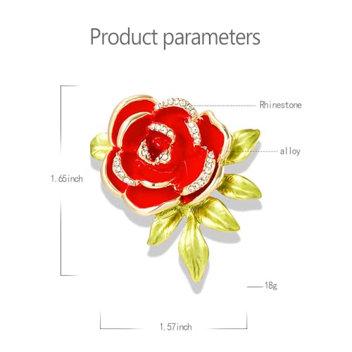 Image of Dainty Rose Flower Leaf Brooch Pin for Women Unisex Elegant Enamel Crystal 3D Floral Dainty Dress Accessories Birthday Holiday Jewelry Gift