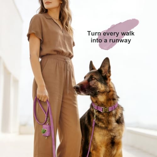 Image of Didog Soft PU Leather Dog Collar for Large Dogs, Quick Release, Purple XL