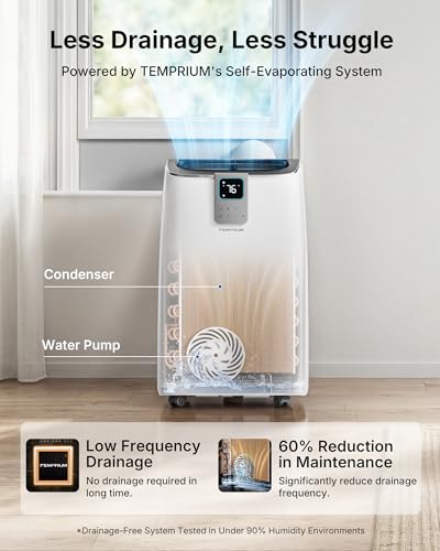 Image of 14,000 BTU Smart Portable Air Conditioner for Large Rooms up to 750 Sq.ft, 41dB Quiet Efficient AC Unit with App & Voice Control, 4-in-1 Cooling, Dehumidifier, Fan, No-Drain Self-Evaporating
