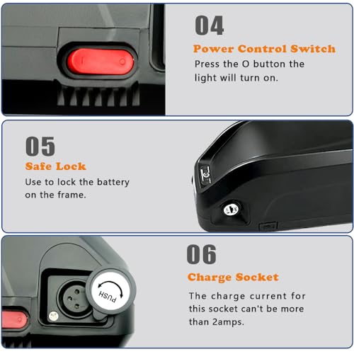 Adaluolo 36V Ebike Battery, 36V 17.5AH Electric Bike Lithium Battery Hailong Bicycle Batteries with 2A Charger, Indicator Light, Safe Lock, 5 Pin Base Plate, USB Port - Image 5