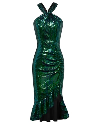GRACE KARIN 2023 Vestido feminino frente única lantejoulas sem mangas plissado midi coquetel vestido