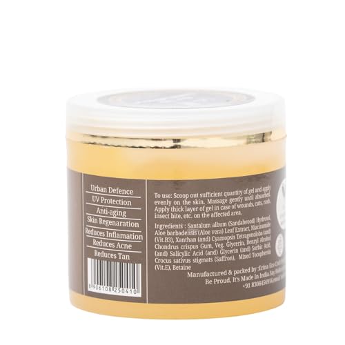 Rustic Art Organic Aloe Vera Sandal Saffron Gel with Niacinamide | Traditional Beauty Care | Glowing Radiant Skin | Kids, Women & Men | 100g