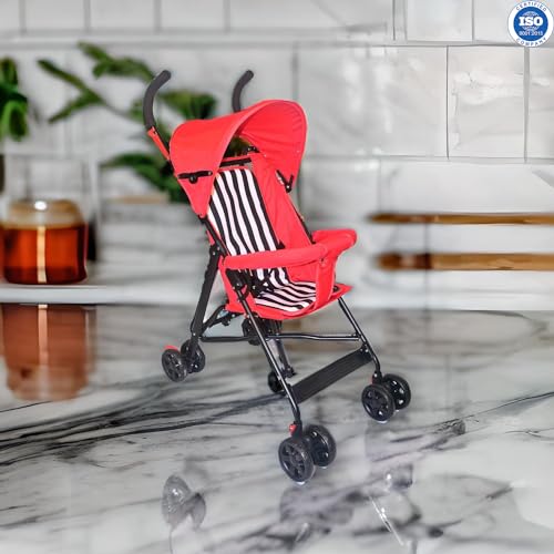 Image of Safe-O-Kid Trekker Safe Pram /Buggy (0-4 Years) with 1 Year Warranty (Model - 2024), Foldable /Portable, Light Weight Stroller for Baby /Kids with Metal Non-Slip Buggy /Pram Clips, Red