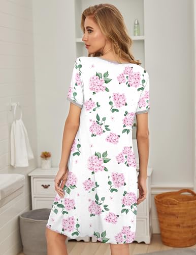 Image of Ekouaer Women's Nightgown Short Sleeve Sleepwear Comfy Sleepshirts Pleated Scoopneck Nightshirt S-XXXL