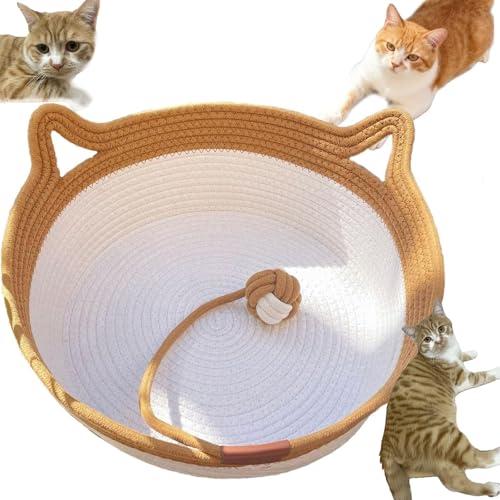 Large Stimulicat Cat Bed Rope Cotton with Cushion Eliminates Bed Rejection Round Pet Basket Boho Catbed for Cats Handwoven Scratchable Breathable Weave