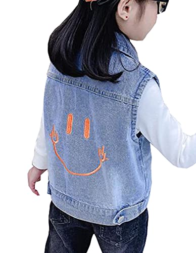 MYtodo Girls lapel vest children short section Sleeveless denim jacket2