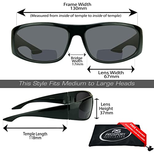 Image of proSPORT Bifocal Sunglass Readers Sports 180 Wrap Full Frame Wind Proof Driving Motorcycle Outdoor Men Women +150 to +350