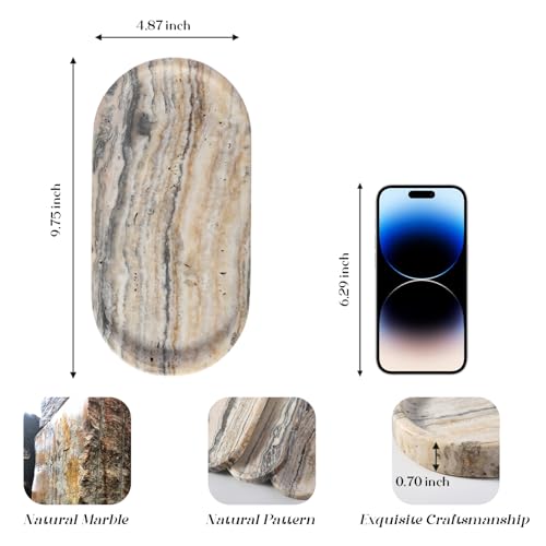 Image of Koville 10 inchx5 inch Marble Vanity Tray for Bathroom Kitchen Countertop, Natural Marble Trays for Home Decor, Perfume Organizer Jewelry Dish, Stone Tray for Dresser, Decorative Candles Trays