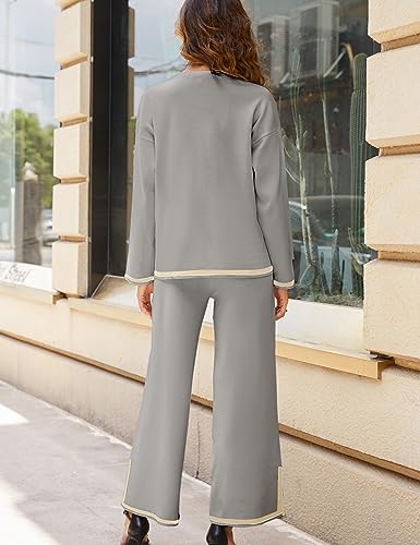 Image of Tanming Women's 2 Piece Outfits Long Sleeve Knit Sweater Top Wide Leg Pants Lounge Sets Tracksuits
