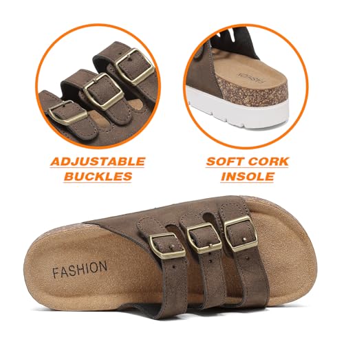 Image of YorFotMae Women's Platform Sandals - Chunky Cork Sandals with 3 Adjustable Straps, Comfortable Platform Sandals for Women, Perfect for Casual and Outdoor Wear