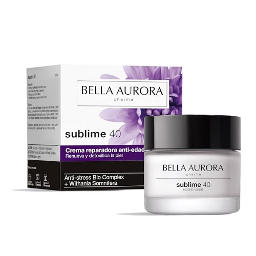 BELLA AURORA - Sublime 40 50 ml, Crema de Noche Antiedad, Tratamiento Iluminador, Pieles Expuestas al Estrés y al Cansancio, Atenúa Arrugas y Líneas de Expresión