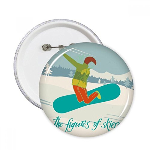 Badge ski et sports d'hiver bouton rond décoratif XXL 5 pièces