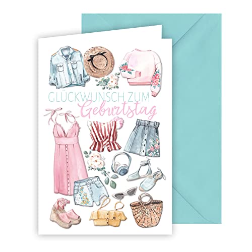 KE - Tarjeta de cumpleaños para mujer, incluye sobre, DIN B6, diseño de ladys