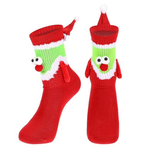 GEEHUA Meias de Natal unissexo, meias magnéticas de mão para segurar a mão, divertidas meias de Natal para casais, divertidas meias de amizade presentes para homens e mulheres, Vermelho