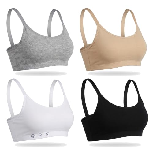 Image of DChica Cotton Uniform Beginners Bra for Girls, Non-Padded Full Coverage Seamless Non-Wired Gym Workout Bra with Adjustable Thin Strap, Slip-on Training Bra for Teenager