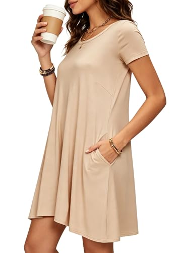 Image of Afibi Womens Short Sleeve Loose Pockets Dress Casual Swing T-Shirt Dresses