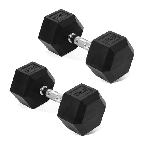 Fitvids Chrome/Rubber Grip Encased Hex Dumbbells for Exercises and Fitness – 25 LB Pair– Black by Fitvids - Used condition - US$57.35