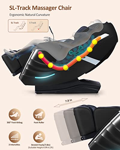 Relx Massage Chair Full Body Zero Gravity Sl-Track Shiatsu Massage Chair, 12 Modes, Built-In Heat Therapy System, Airbag Massage, With Yoga Stretch, Foot Massage, Ai Control And Lcd Screen（Black） #TOP2
