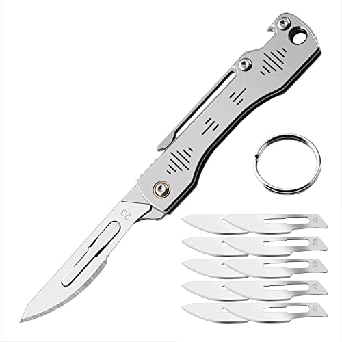 BEEK Mini Couteau Pliant avec Clip, Scalpel, Couteau Porte-clés, 10 Lames Interchangeables Figure 23, Mini Couteau de Poche EDC pour Extérieur, Camping, Cadeau pour...