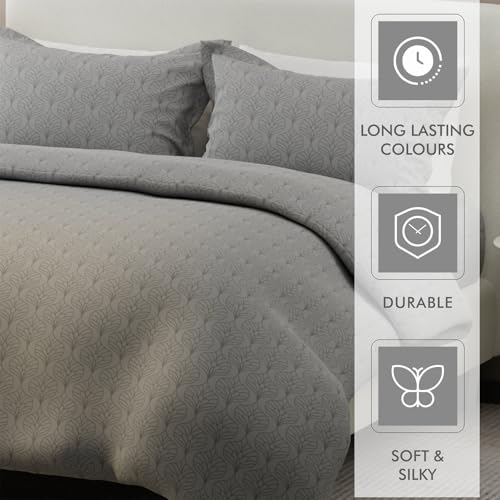 Image of BOUTIQUE LIVING India Radiance Cotton Blend 825 CVC Grey King Bedsheet with 2 Pillow Covers