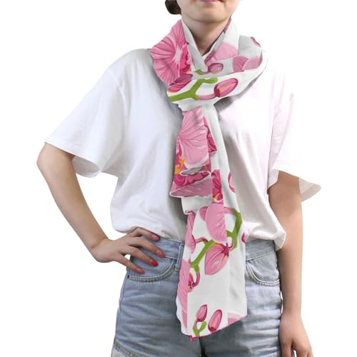 OTVEE Silk Like Scarf Exotic Pink Orchid Phalaenopsis Flowers Scarf Soft Lightweight Chiffon Scarf Shawl Wrap for Women3