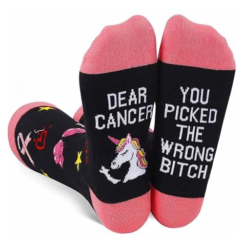 Sensemory Lustige Krebssocken, Kampf gegen Brustkrebs, Geschenke für Frauen, Chemo-Patienten, Überlebende Geschenke, Krebs 1, Einheitsgröße