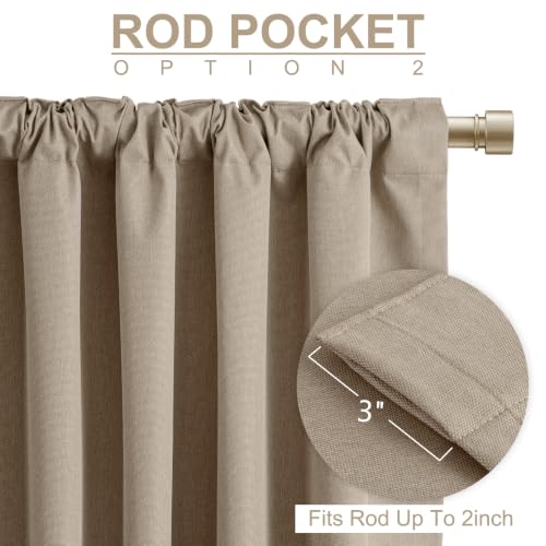 Image of Faux Linen Total Blackout Curtains for Bedroom 108 Inch Long Copper Brown
