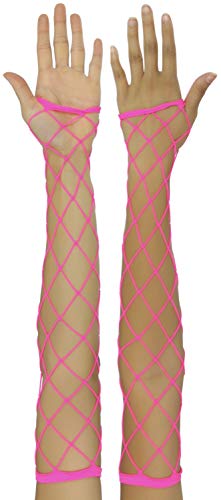 ToBeInStyle Women’s Big Diamond Net Fingerless Long Arm Warmers Rave Gloves - Hot Pink - One Size Regular 