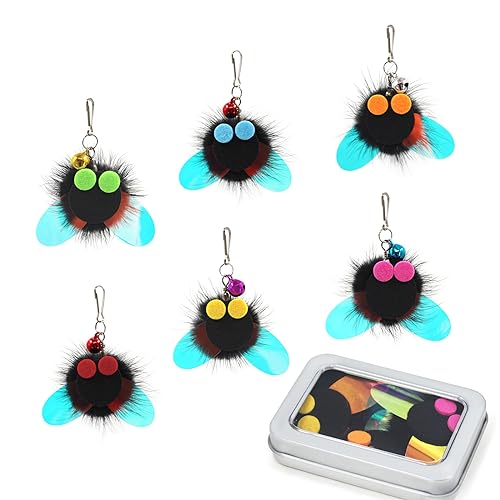SONGWAY Cat Wand Toy Refill, 6 Pcs Furry Cat Toys with Bell, Teaser Wand Replacement Attachments