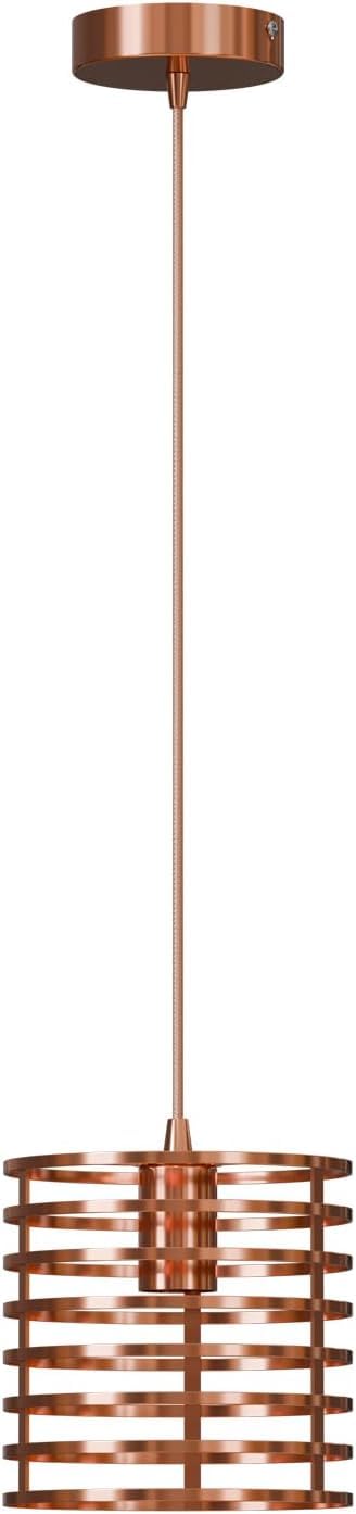 LEDSone Modern Ceiling Pendant Light Fitting 16x16cm Rose Gold Round Cage Art Deco Lampshade with 1m Adjustable Wire E27 Lamp Holder Hanging Fixture for Stylish Spaces (Rosegold)