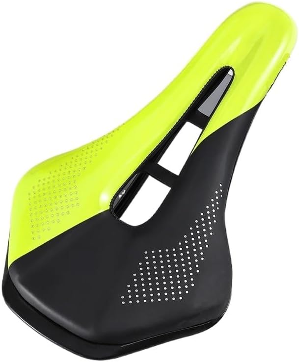 Bicycle Saddle Comfortable Bike Seat Wear-Resistant PU Leather Hollow Road Bicycle Parts Cycling Saddle Bike Cushion(Yellow Green)
