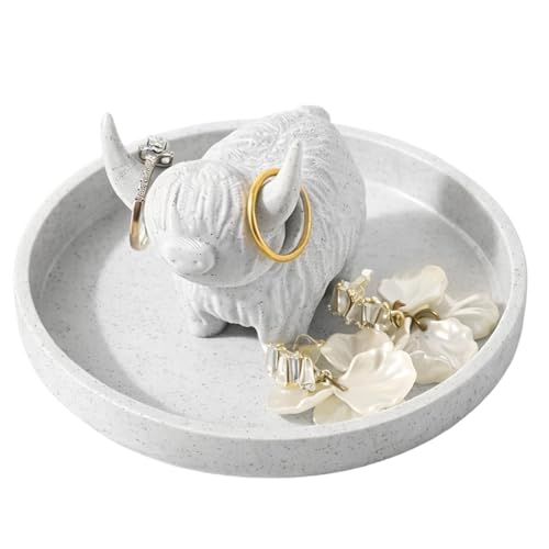 Highland Cow Ring Dish Ring Holder and Trinket Tray Bohemian Home Decor for Vanity and Bathroom Organisation Decorative Jewellery Storage Solution 10.4x5.9 cm Dimensions