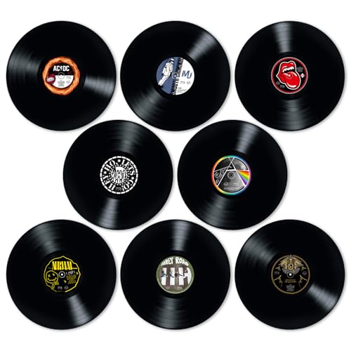 Dischi in vinile per decorazione da parete, 8 pezzi, dimensioni singoli (30 cm), ideali per decorare le feste di Rock Music, compleanni, bar, Pubs, feste a tema anni '70, '80, '90, vintage