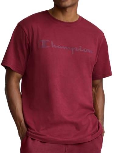 Image of Champion Men's Graphic Short Sleeve T-Shirt, Standard Fit, Tonal Script Logo, Midweight 100% Cotton