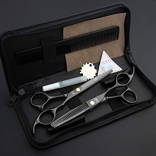 Tijeras de peluquería Tijeras de adelgazamiento de corte de peluquería de Japón, color negro, tijeras de peluquería con estuche Set de tijeras de peluquería (UnitCount : Five sets)