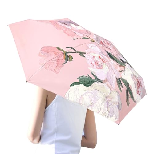 Nybhyjka Sombrilla Sol,Paraguas Portátil Patrón Flores con Protección UV | Accesorio Exterior Ligero Impermeable para Viaje Uso Diario y Golf, Pegamento negro dentro de la flor, UN