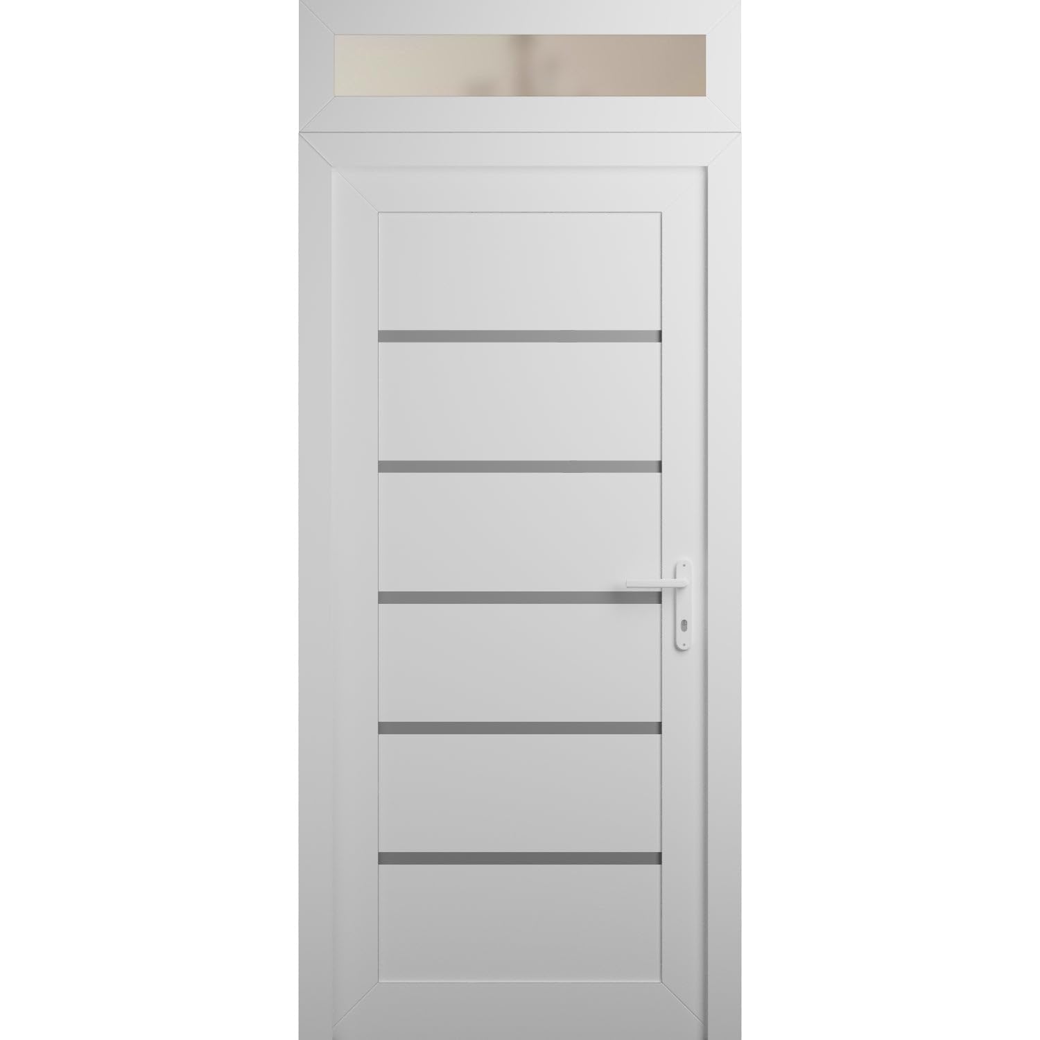 VDOMDOORS Front Exterior Door Prehung 32 x 80 inches | Manux 8415 White Silk | Entry Door with Frame | Metal Sidelite Transom | Transom 14" | Right Hand | Front Entry