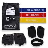IRONIX Fitnessbänder Set in 3 Stärken, Widerstandsbänder für Krafttraining und Stretching, Sportbänder im praktischen Beutel mit Fitness-Zubehör