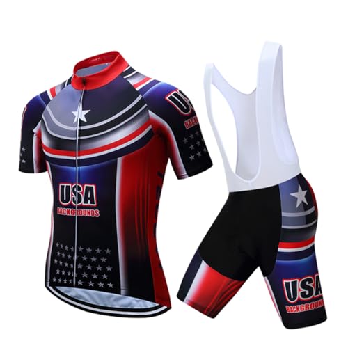 Shenshan Men's Summer USA Short Sleeve Cycling Jersey Set, Usa Blue, Tag XXL(Chest 41-43