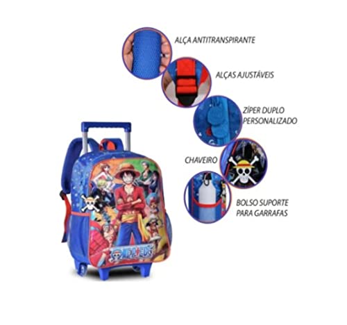 Mochila Infantil Escolar Com Rodinha E Alça de Transporte One Piece - Clio