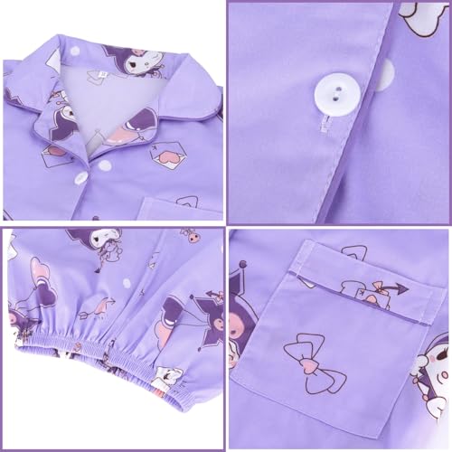 WANHONGYUE Kawaii Cartoon Pajamas for Women Girls Sleepwear Loungewear Short Sleeve Shirt with Shorts 2 Piece Pajama Sets Purple/1 M
