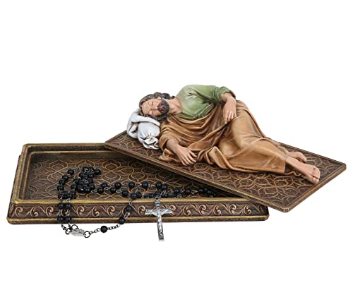 Estátua católica de São José adormecida BC, com base de estojo, presente de figura religiosa padroeira, suporte para rosário, decoração inspiradora de casa 22,4 cm C, feita à mão por Buildclassic (cor