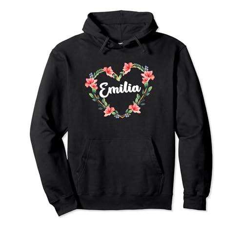 Emilia Flor Corazón Personalizado Nombre Emilia Sudadera con Capucha