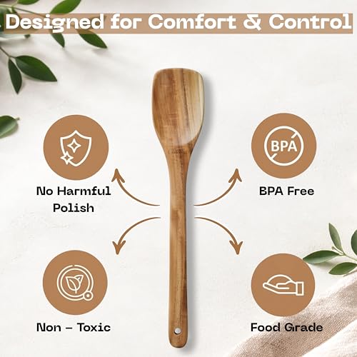 Image of Classyo Neem Wood Spoon for Cooking, Wooden Spatula for Non Stick Pan, Wood Ladle, Wooden Spoons for Cooking, Naturally Antimicrobial and Non Stick (Spoon)