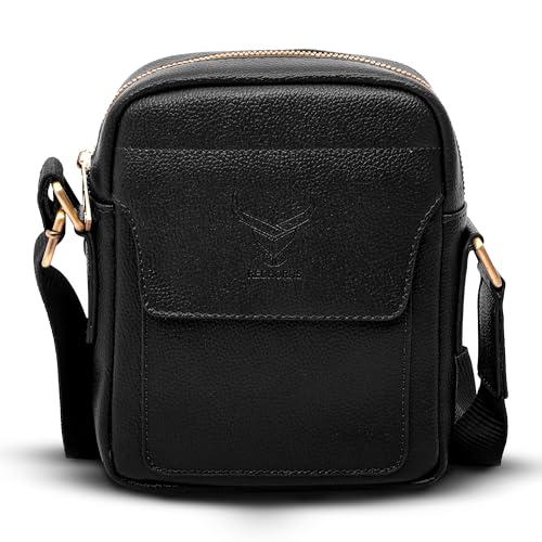 Image of REDHORNS Faux Leather Small Cross Body Sling Bag for Men & Women, 3 Zipper Pockets, Business Messenger Shoulder Bag for Travel, Outdoor, Office - 15X19X5 CM