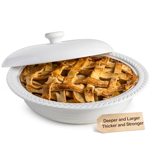 Cormomu Deep Dish Pie Pan with Lid, 11 inch Ceramic Pie Dish, Round Baking Dish for Apple, Quiche, Pot Pies, Tart, etc, Microwave, Dishwasher, and Oven Safe
