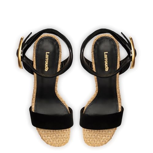 Dolly Verona Sandal In Black Suede And Natural Raffia3
