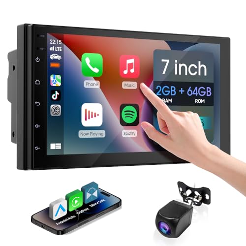 Haudio 7 Inch Double Din Car Stereo,with Wireless Apple CarPlay and Android Auto Screen for Car,HD Touch Screen carplay Screen with 1080P Backup Camera,Mirror Link,AUX,FM/AM|Wireless 2 Din Car Radio